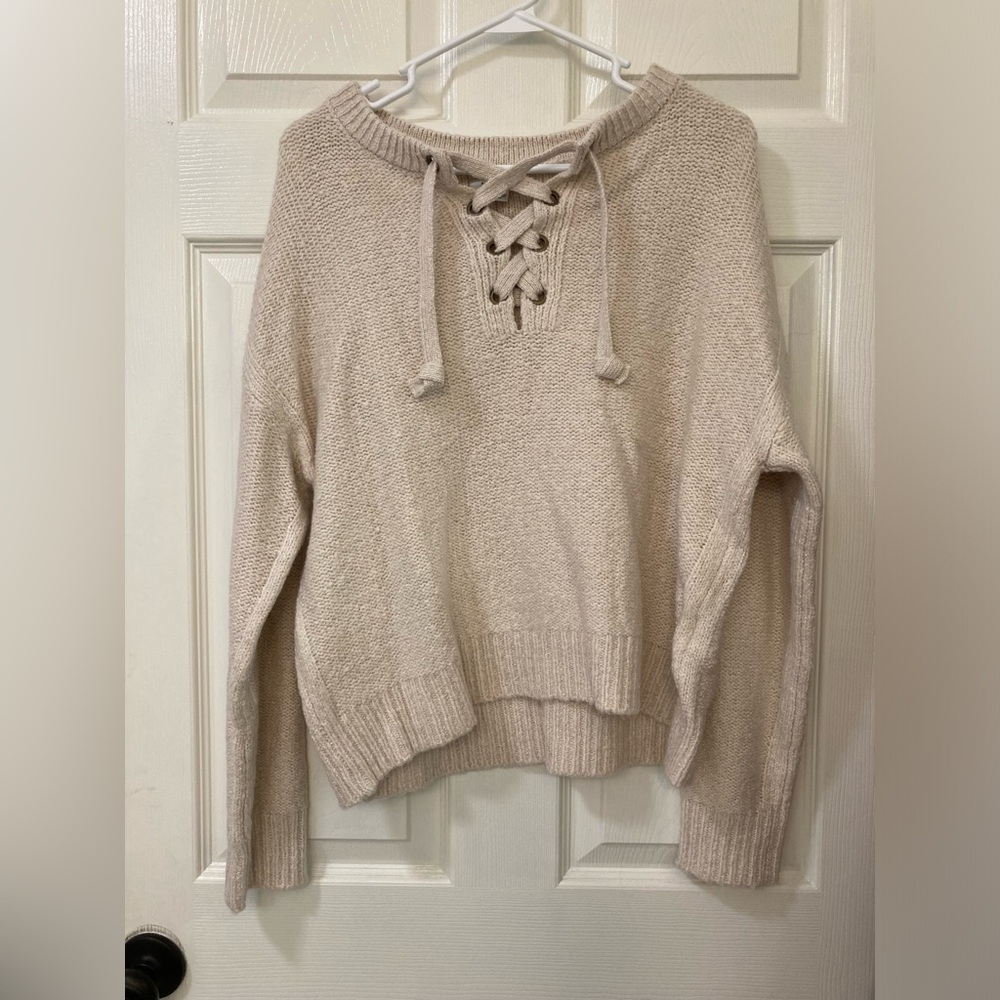 American Eagle Outfitters Lace Up Cream Sweater Size Large
